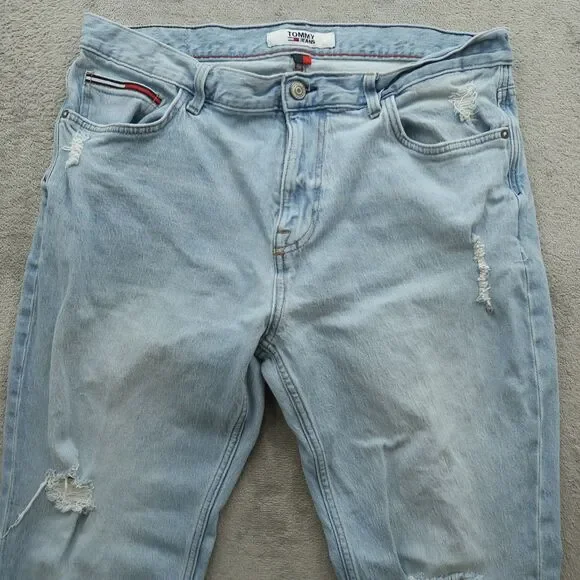 Tommy Jeans Mens Size 36x32 Blue Relaxed Straight Stretch Light Wash Distressed - Picture 13 of 16
